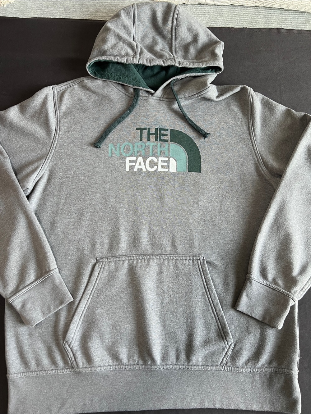 The North Face Gray Hoodie with Teal Logo